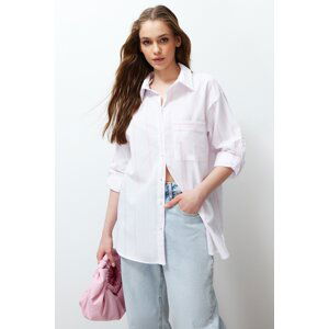 Trendyol Pink Striped Roll-Up Sleeve Detailed Oversize/Wide Fit Woven Shirt