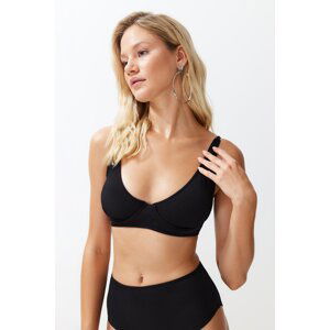 Trendyol Black Balconette Push Up Textured Bikini Top