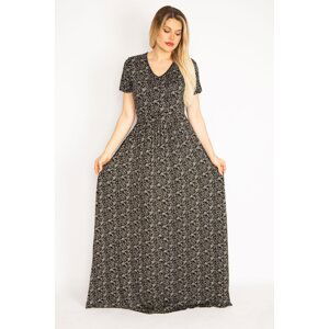 Şans Women's Plus Size Black With Pleats at the Waist Maxi Length Lilac Dress