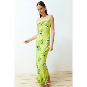 Trendyol Green Floral Degaje Collar Strap Midi Woven Dress