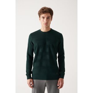 Avva Men's Green Crew Neck Honeycomb Textured Regular Fit Knitwear Sweater