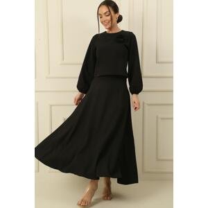 By Saygı Rose Detailed Sleeve Gathered Blouse Flared Skirt 2-Set