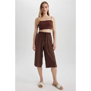 DEFACTO Relax Fit High Waist Lace Up Viscose Capri Trousers