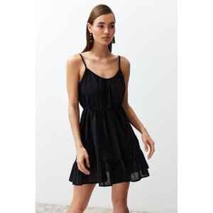 Trendyol Black Belted Mini Woven Ruffled Beach Dress