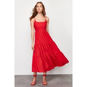 Trendyol Red Skirt Waist Opening Cotton Blend Maxi Woven Dress