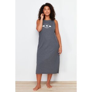 Trendyol Curve Anthracite Printed Midi Oversized Knitted Nightgown