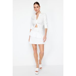 Trendyol White Textured Skirt Frilly Mini Flexible Skirt