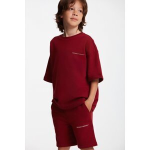 GRIMELANGE Bogota Knitted Comfort Fit Tracksuit Set Claret Red Round Neck with Embroidery/Embroidery