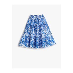 Koton Skirt Pleated Flower Patterned Elastic Waist