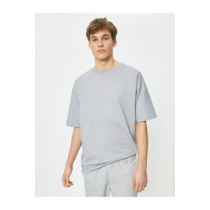 Koton Crew Neck T-Shirt with Stitching Detail, Off Shoulder