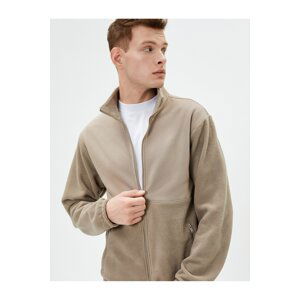 Koton Plush Sweatshirt Zipper High Neck Pocket Detailed
