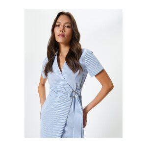 Koton Midi Poplin Shirt Dress Double Breasted Belted Short Sleeve