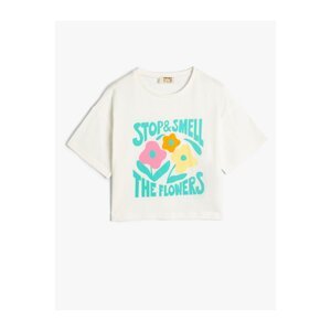 Koton Floral T-Shirt Short Sleeve Crew Neck Slogan Printed Cotton