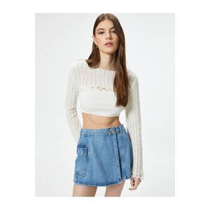 Koton Denim Shorts Skirt Double Breasted Mini Length Cargo Pocket Cotton