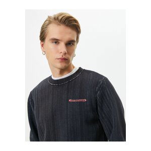 Koton Washed Sweatshirt Slogan Detailed Crew Neck Ribbed