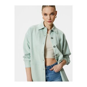 Koton Suede Shirt Jacket Buttoned Classic Collar