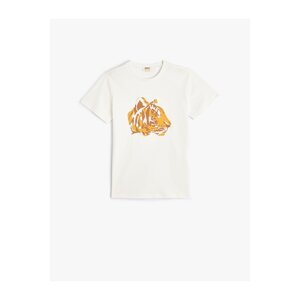 Koton T-Shirt Tiger Print Short Sleeve Crew Neck Cotton