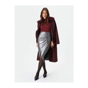 Koton Melis Ağazat X - Metallic Shiny Double Breasted Midi Skirt With Slit And Drape Detailed