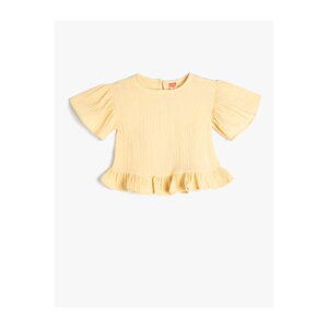 Koton Blouse Short Sleeve Crew Neck Textured Ruffle Detail Cotton