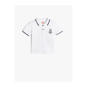 Koton Polo Neck T-Shirt Short Sleeve Striped Embroidered Detail Cotton