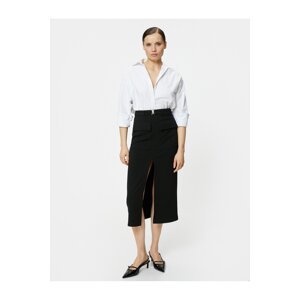 Koton Midi Slit Skirt Belt Detailed Pocket Normal Waist
