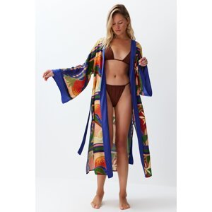 Trendyol Abstract Pattern Belted Maxi Woven Kimono & Kaftan