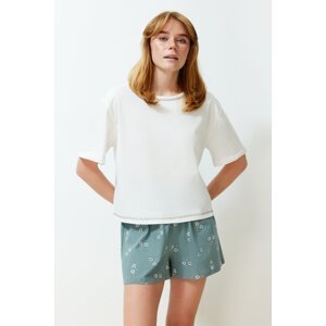 Trendyol White 100% Cotton Geometric Patterned Knitted Pajamas Set