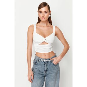 Trendyol White Crop Knitted Window/Cut Out Detail Blouse