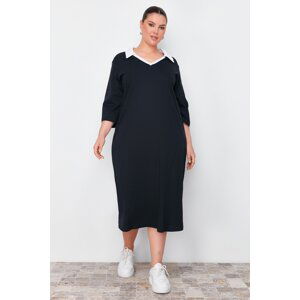 Trendyol Curve Navy Blue Polo Collar Midi Knitted Dress
