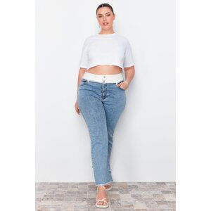 Trendyol Curve Light Blue Waist Belt Detail Straight Fit Jeans