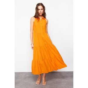 Trendyol Orange Waist Sleeveless Maxi Woven Shirt Dress