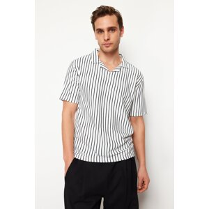 Trendyol Navy Blue Regular/Normal Cut Striped Textured Polo Neck T-shirt