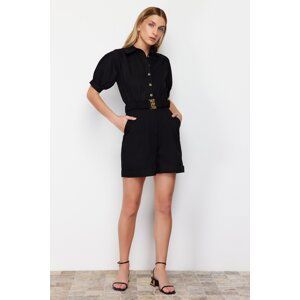 Trendyol Black Belted Shirt Collar Gabardine Mini Woven Jumpsuit