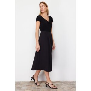 Trendyol Black A-Line Knitted Mix Midi Woven Dress