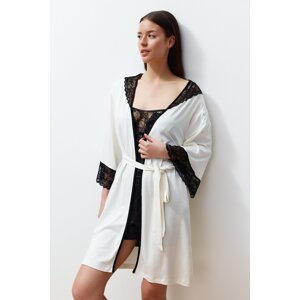 Trendyol Ecru Belted Lace Detailed Knitted Dressing Gown