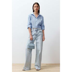 Trendyol Light Blue Roll Up Sleeve Crop Woven Shirt