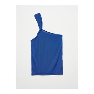 Dilvin 10379 Double Strap One Shoulder Knitwear Blouse-Sax