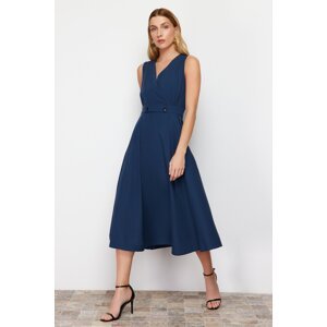 Trendyol Navy Blue A-line Double Breasted Collar Button Detail Midi Woven Dress