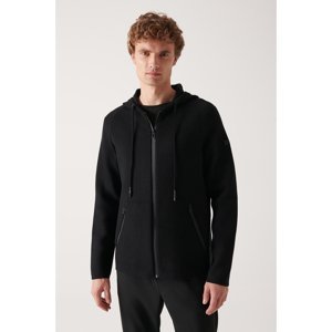 Avva Men's Black Hooded Collar Zippered Regular Fit Cardigan Coat