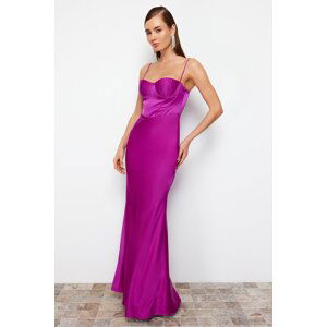 Trendyol Fuchsia Body-fitting Woven Corset Detailed Satin Long Evening Evening Dress