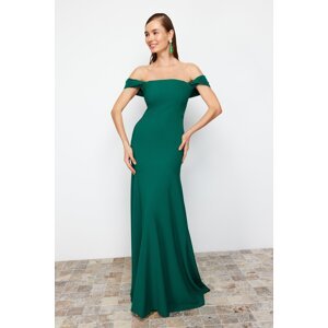 Trendyol Emerald Green Plain Fitted Woven Evening Dress & Prom Dress