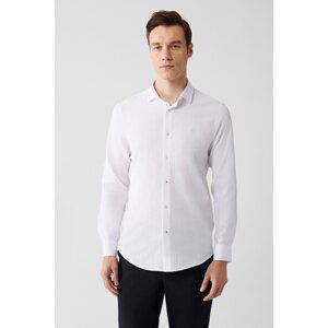 Avva Men's White Classic Collar See-through Cotton Slim Fit Slim Fit Shirt