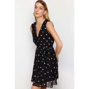 Trendyol Black Skirt Flounced Embroidered Double-Breasted Chiffon Lined Mini Woven Dress