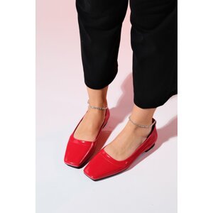 LuviShoes POHAN Red Patent Leather Stone Detailed Women's Ballet Shoes