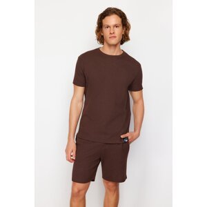 Trendyol Brown Regular Fit Waffle Knitted Pajama Set with Shorts