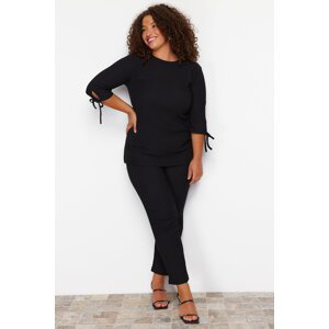 Trendyol Curve Black Knitted Large Size Top and Bottom Set