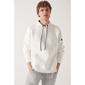 Avva Men's White Hooded Flock Printed 3 Thread Fleece Inside Regular Fit Sweatshirt