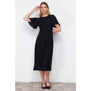 Trendyol Black A-Line Crew Neck Button Detailed Midi Woven Dress