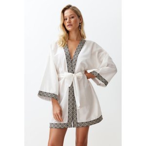 Trendyol White Belted Mini Woven Kimono & Kaftan