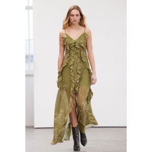 Trendyol Limited Edition Khaki floral Print Flounces Chiffon Evening Dress